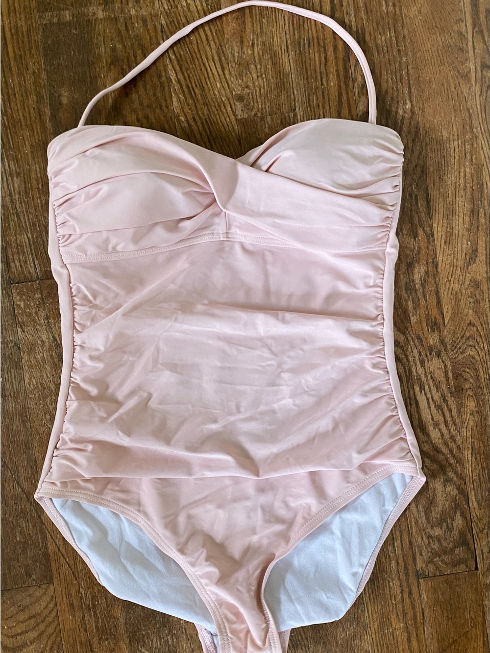 Light Pink One-Piece Swimsuit with Sweetheart Neckline